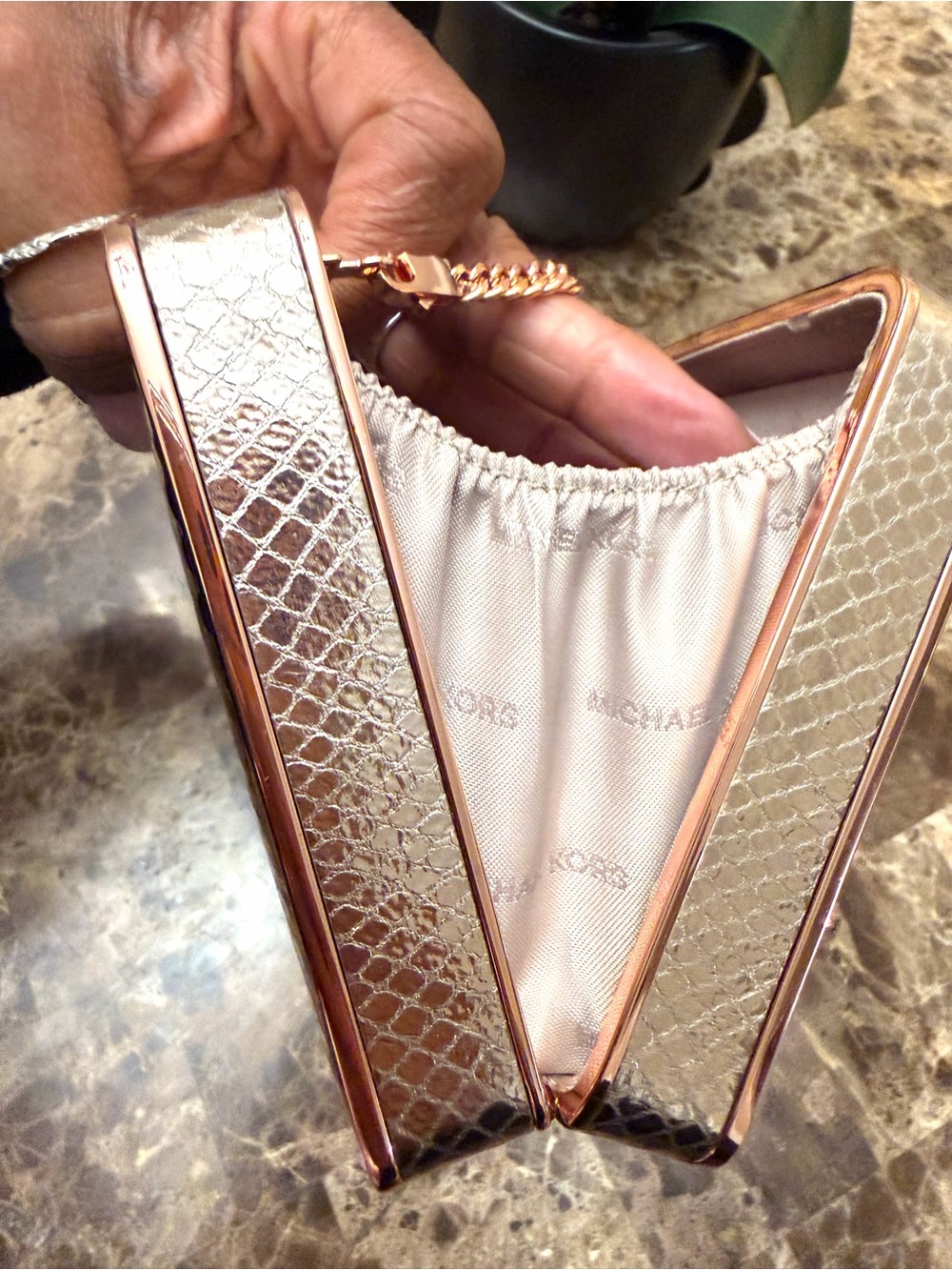 Michael Kors Pearl Medium Box Clutch/Crossbody - Picture 13 of 16